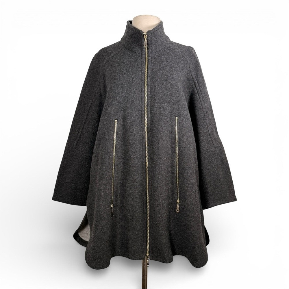 Gerry Weber Edition Wool Blend Cape Poncho Jacket Gray Zip Front Size 38 US 8 - Picture 8 of 9